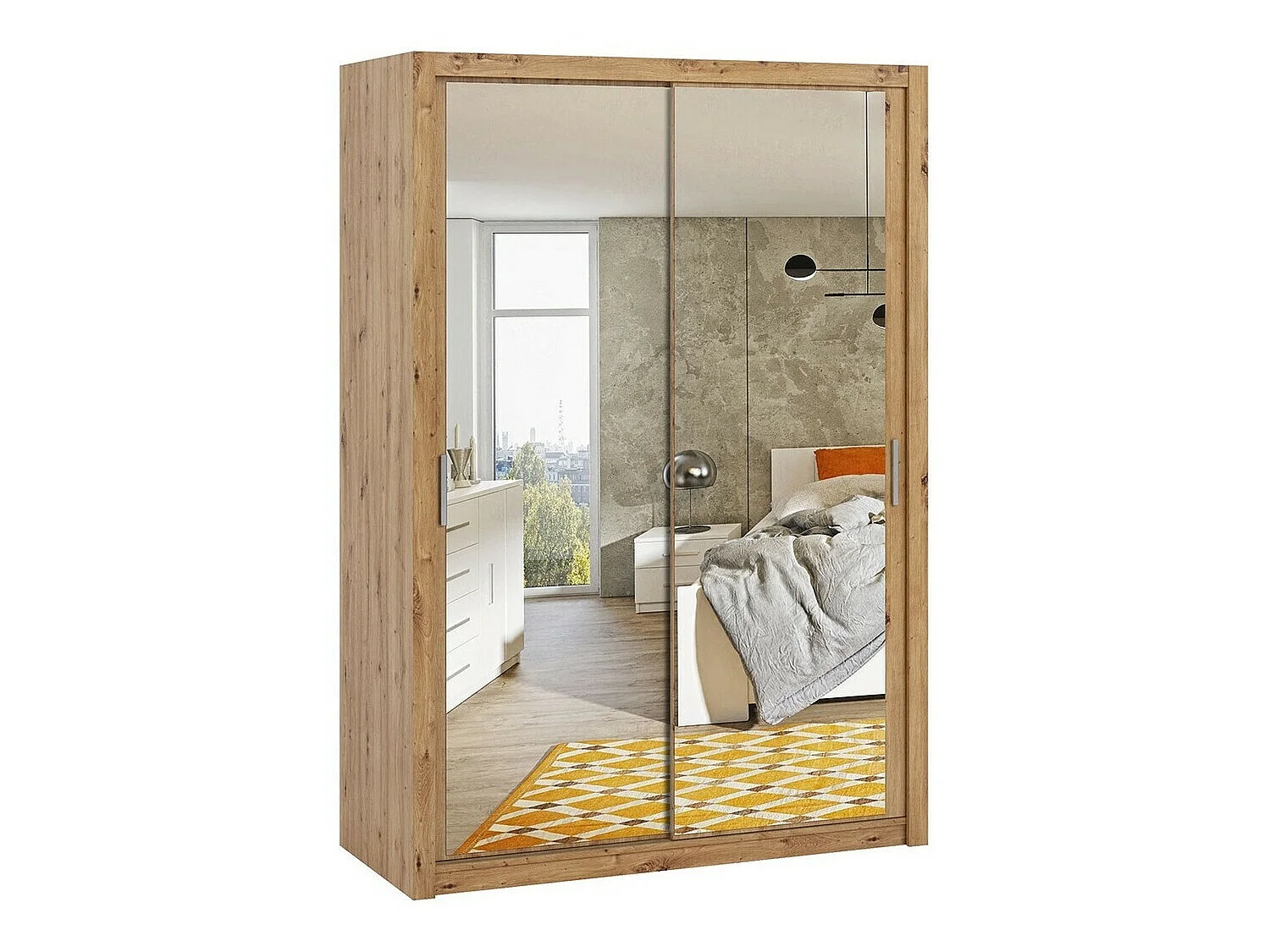 Armario Catromi 106, Roble Artisan, 215x150x62cm, Puertas de armario: Correderas