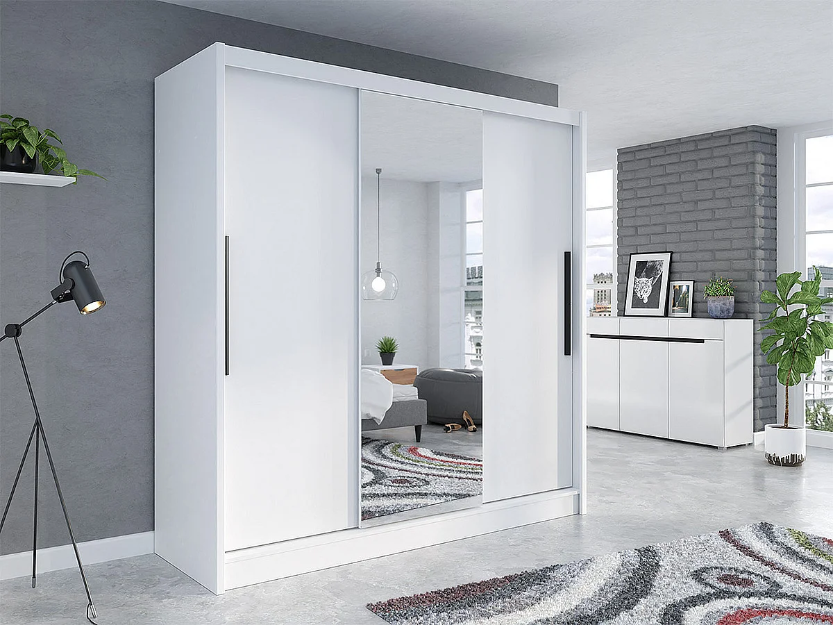 Armario Bristol 116, Blanco, 205x205x63cm, Puertas de armario: Correderas