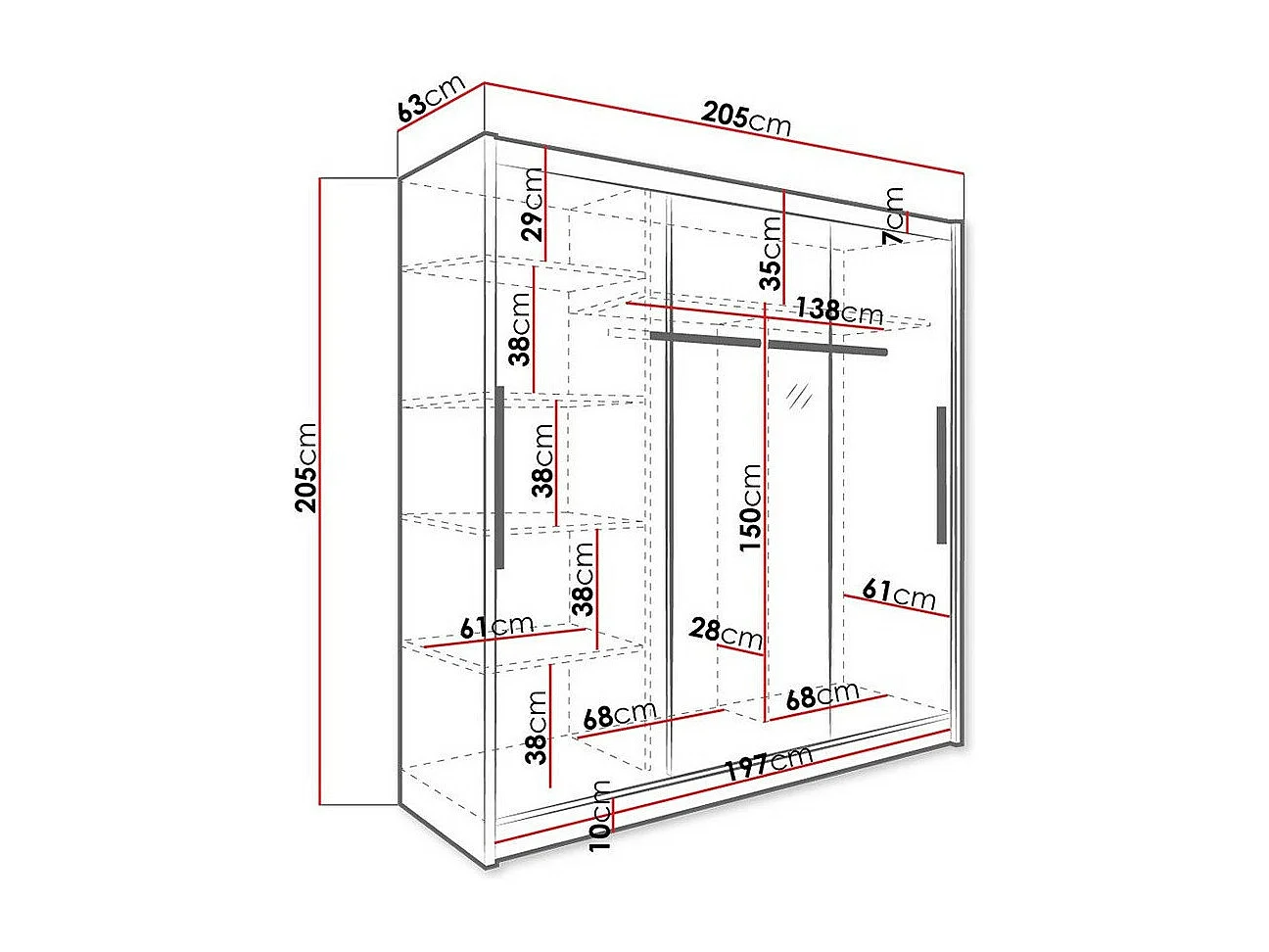 Armario Bristol 116, Blanco, 205x205x63cm, Puertas de armario: Correderas