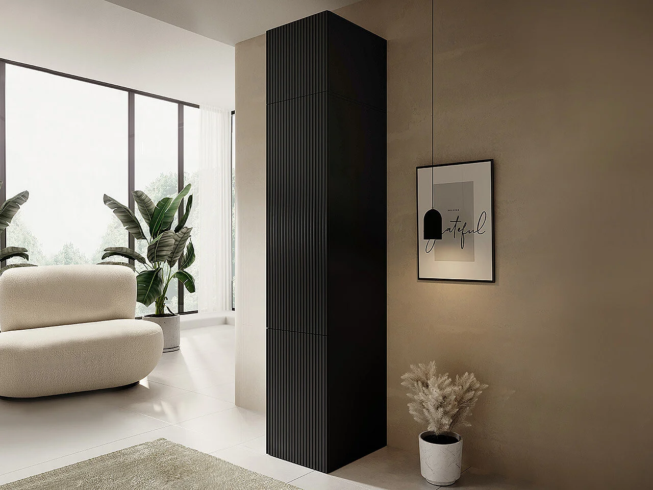 Étagère Levmari 113, Fermé|Avec des portes, MDF|Stratifié, 244x45x56cm, Noir