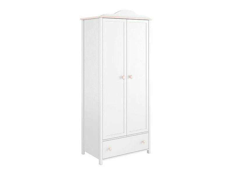 Armoire Elblive 111, Blanc|Rose clair, 184x85x52cm, Portes d'armoire: Avec des charnières