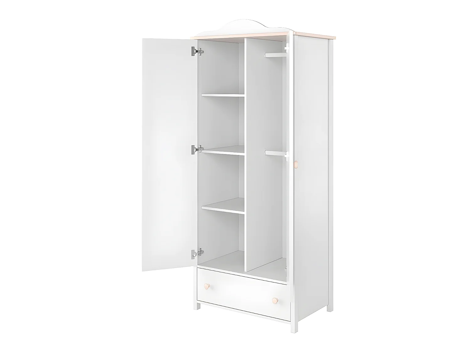Armoire Elblive 111, Blanc|Rose clair, 184x85x52cm, Portes d'armoire: Avec des charnières