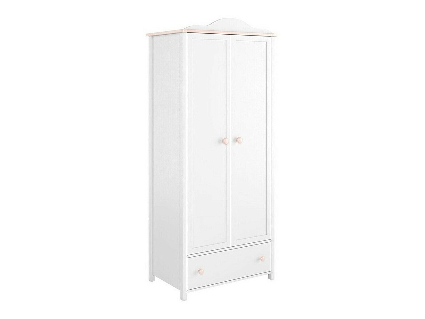 Armoire Fresno B128, Rose clairBlanc, 183x85x52cm, Portes d'armoire