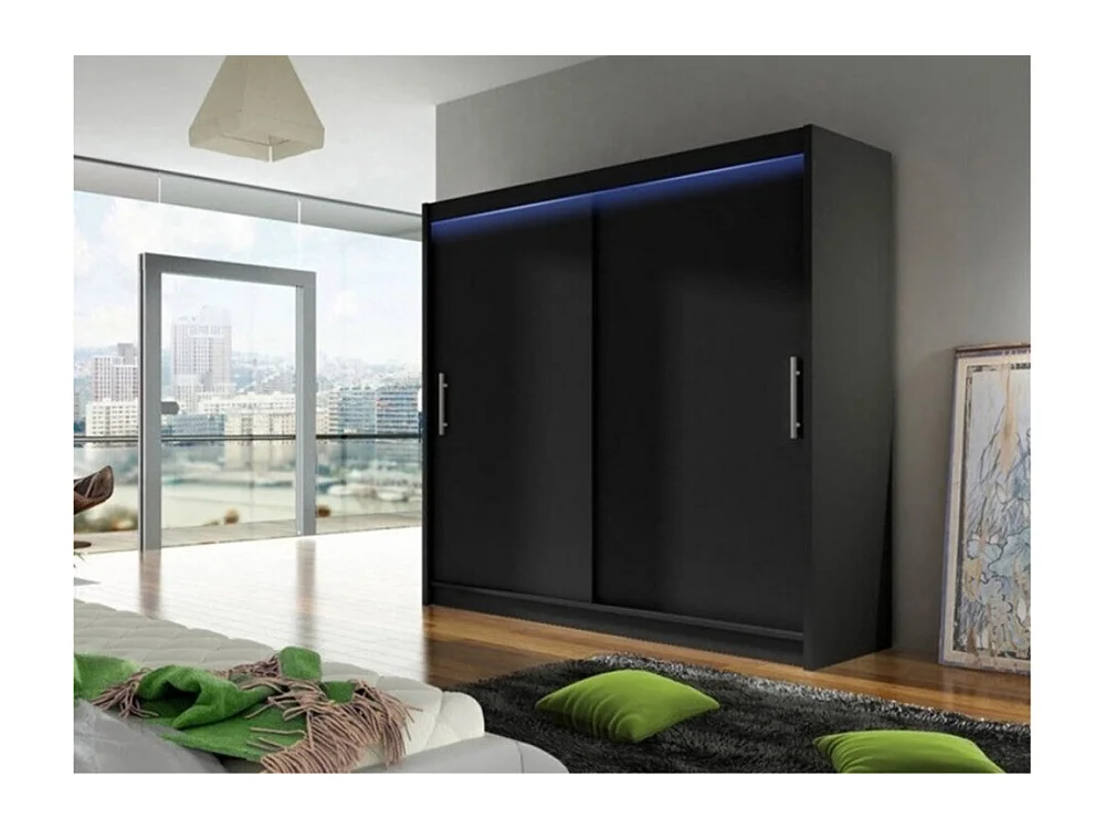 Armoire Closico 100, Noir, 215x180x58cm, Portes d'armoire: Coulissantes