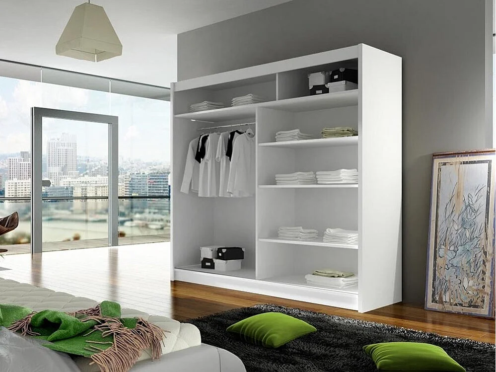 Armario Closico 100, Negro, 215x180x58cm, Puertas de armario: Correderas