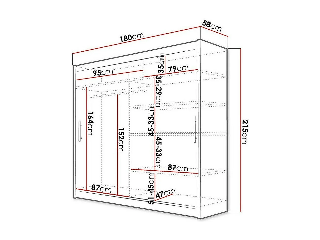 Armario Closico 100, Negro, 215x180x58cm, Puertas de armario: Correderas