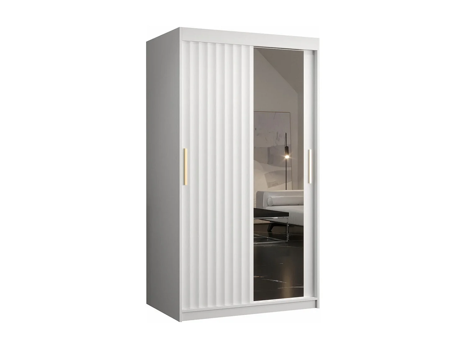 Armoire Hartford 337, Blanc, 200x100x62cm, Portes d'armoire: Coulissantes