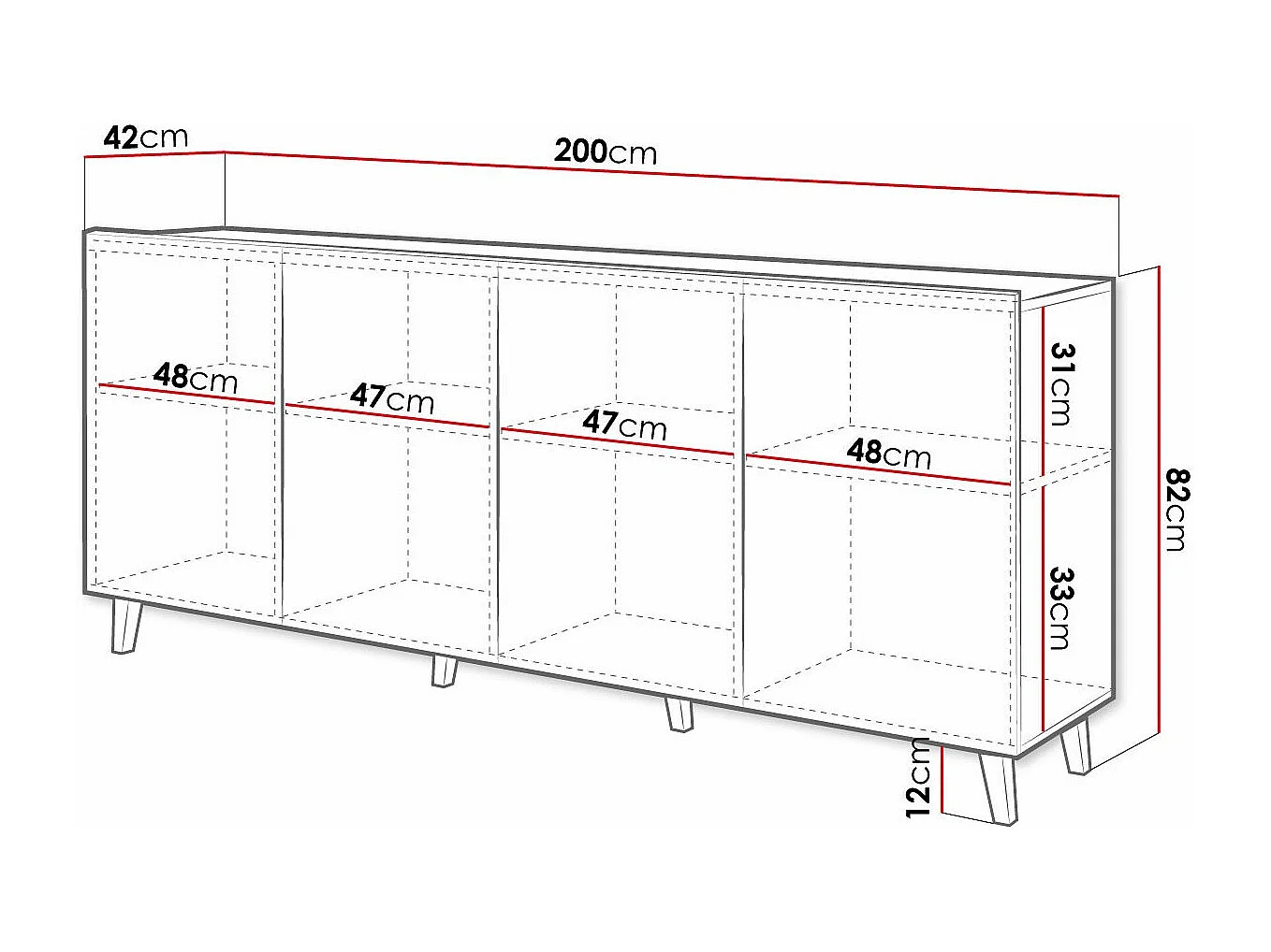 Aparador Charlotte 175, Blanco, 82x200cm, Número de puertas: 442cm