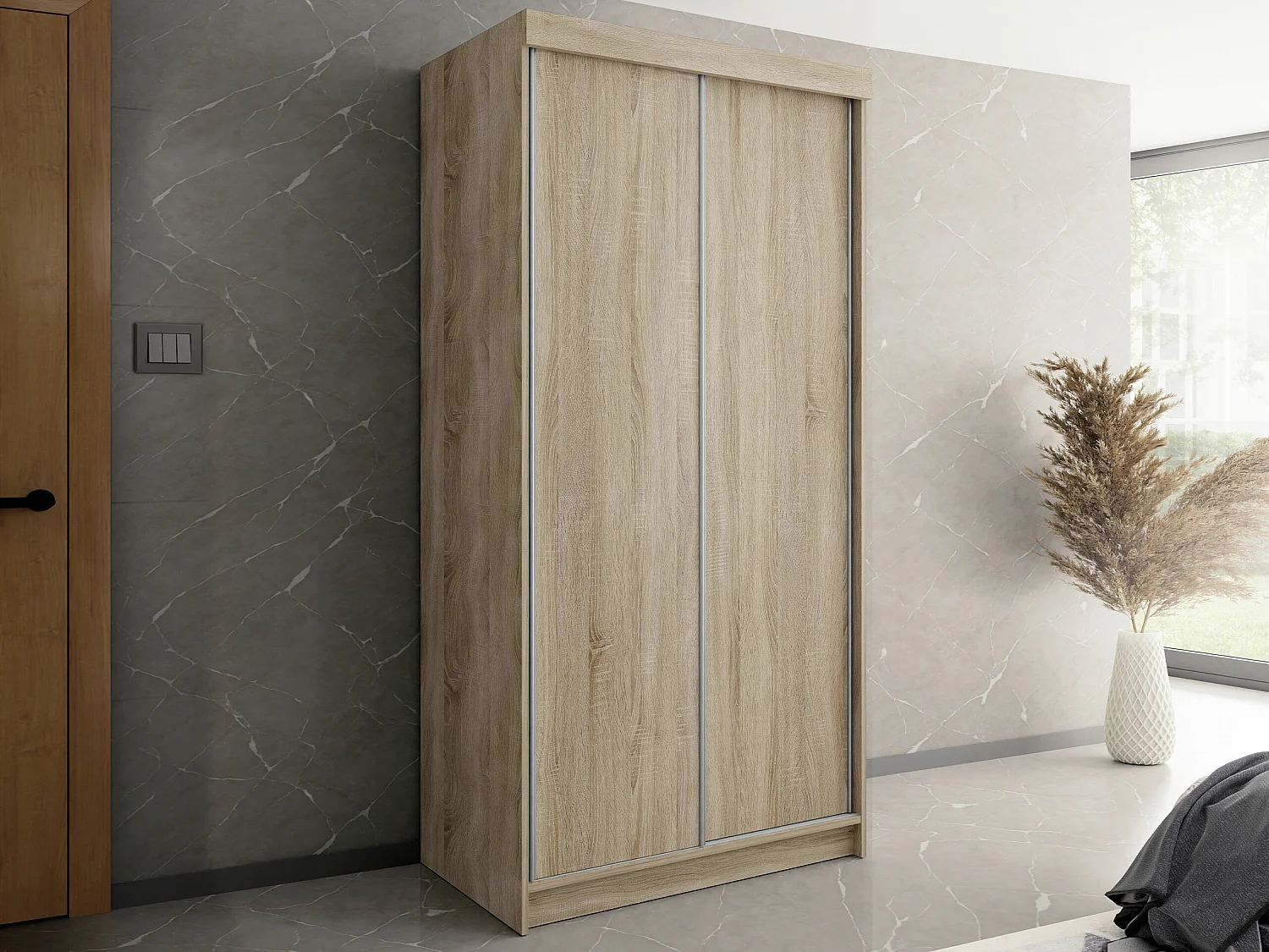 Armoire Dover 104, Sonoma chêne, 200x100x62cm, Portes d'armoire: Coulissantes