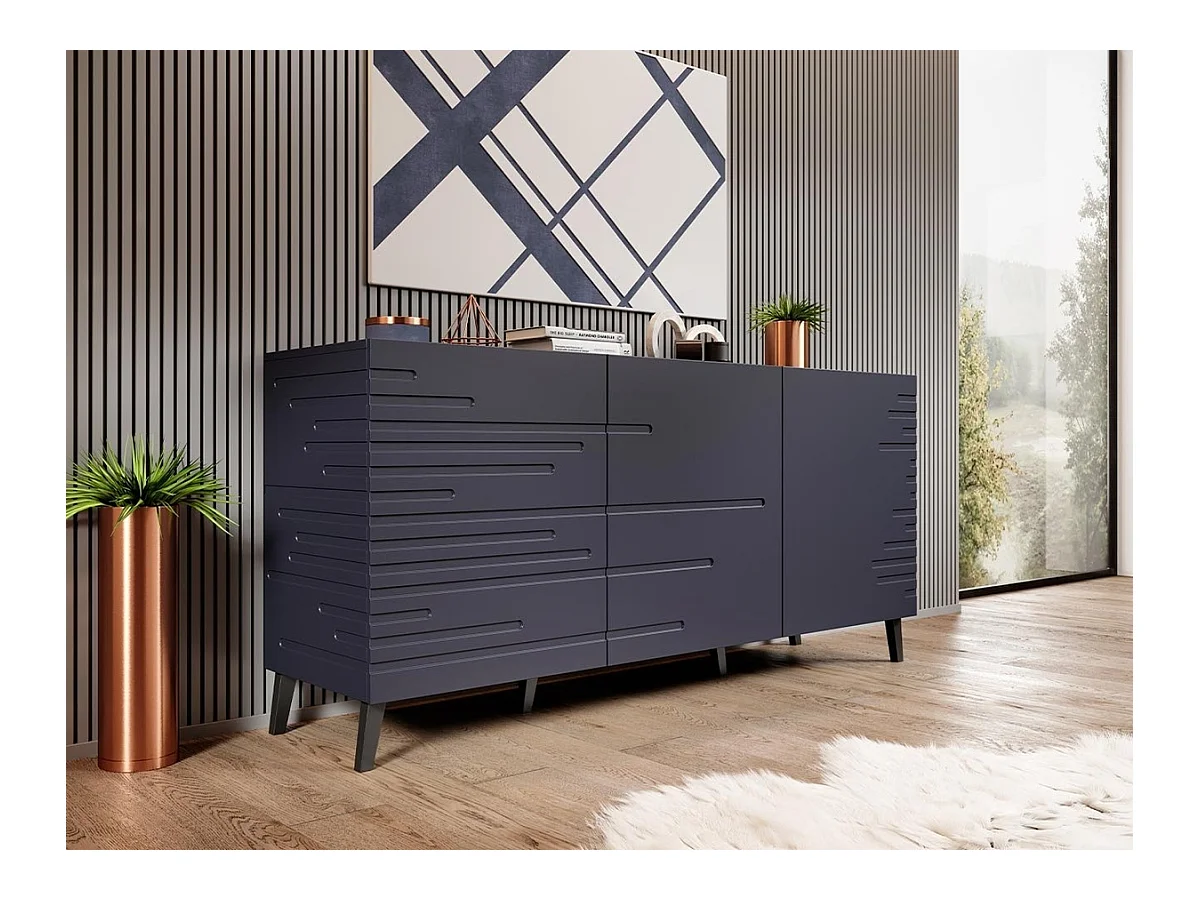 Buffet Charlotte 140, Bleu foncé, 72x155cm, Le nombre de portes: 340cm, Étagères, MDF