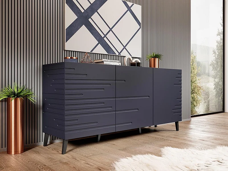 Buffet Charlotte 140, Bleu foncé, 72x155cm, Le nombre de portes: 340cm, Disponible, MDF