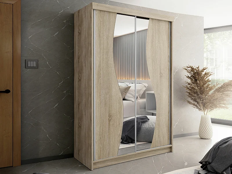 Armoire Dover 110, Sonoma chêne, 200x150x62cm, Portes d'armoire: Coulissantes