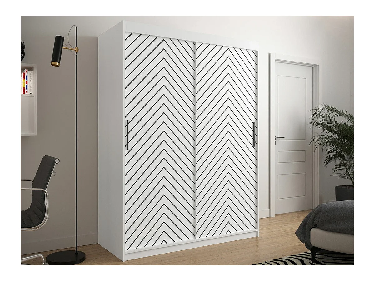 Armario Hartford 310, Negro|Blanco, 200x150x62cm, Puertas de armario: Correderas