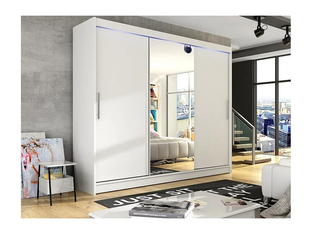 Guardaroba Closico 122, Bianco, 215x250x58cm, Porte guardaroba: Scorrevoli