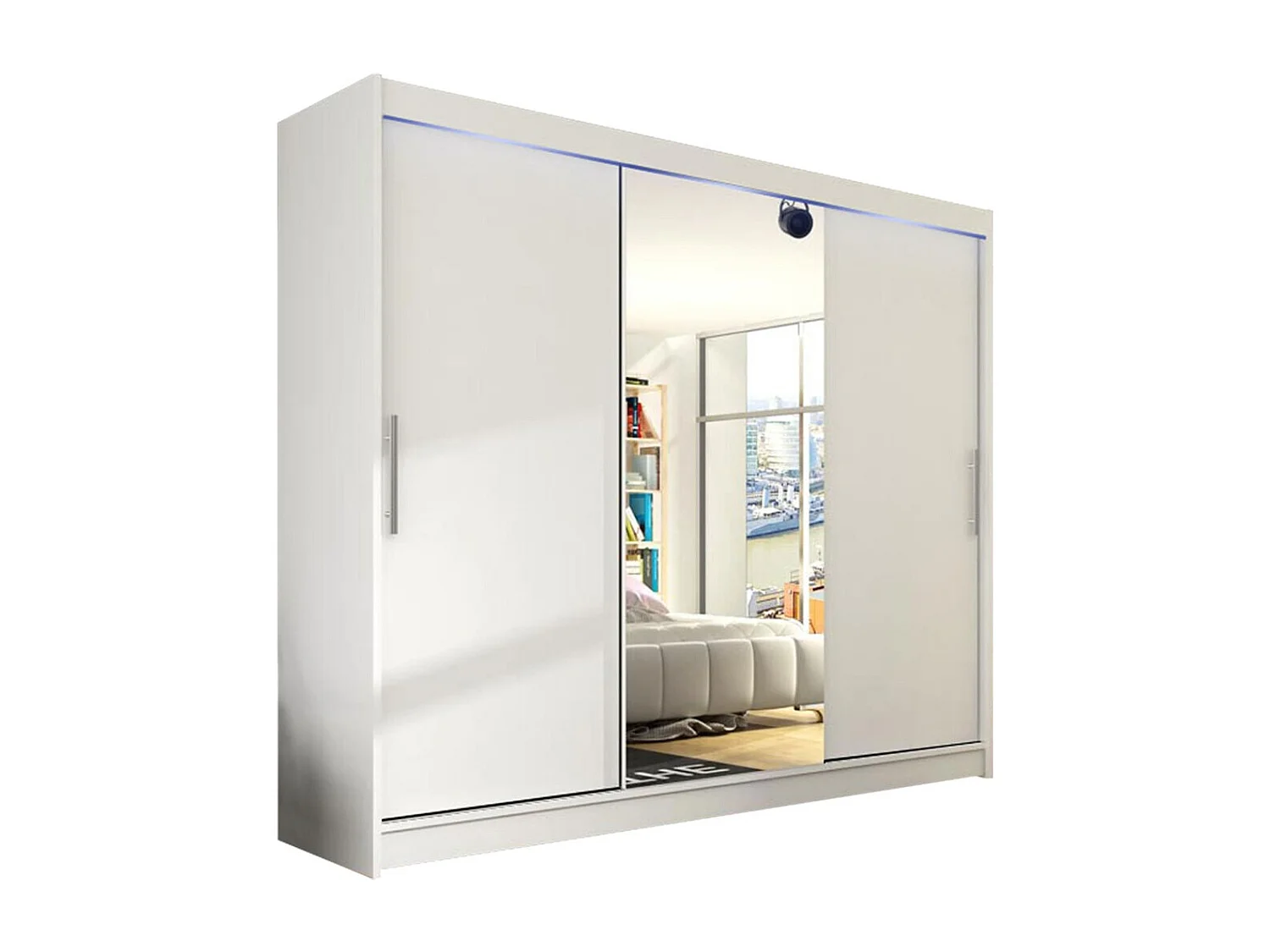 Armoire Closico 122, Blanc, 215x250x58cm, Portes d'armoire: Coulissantes