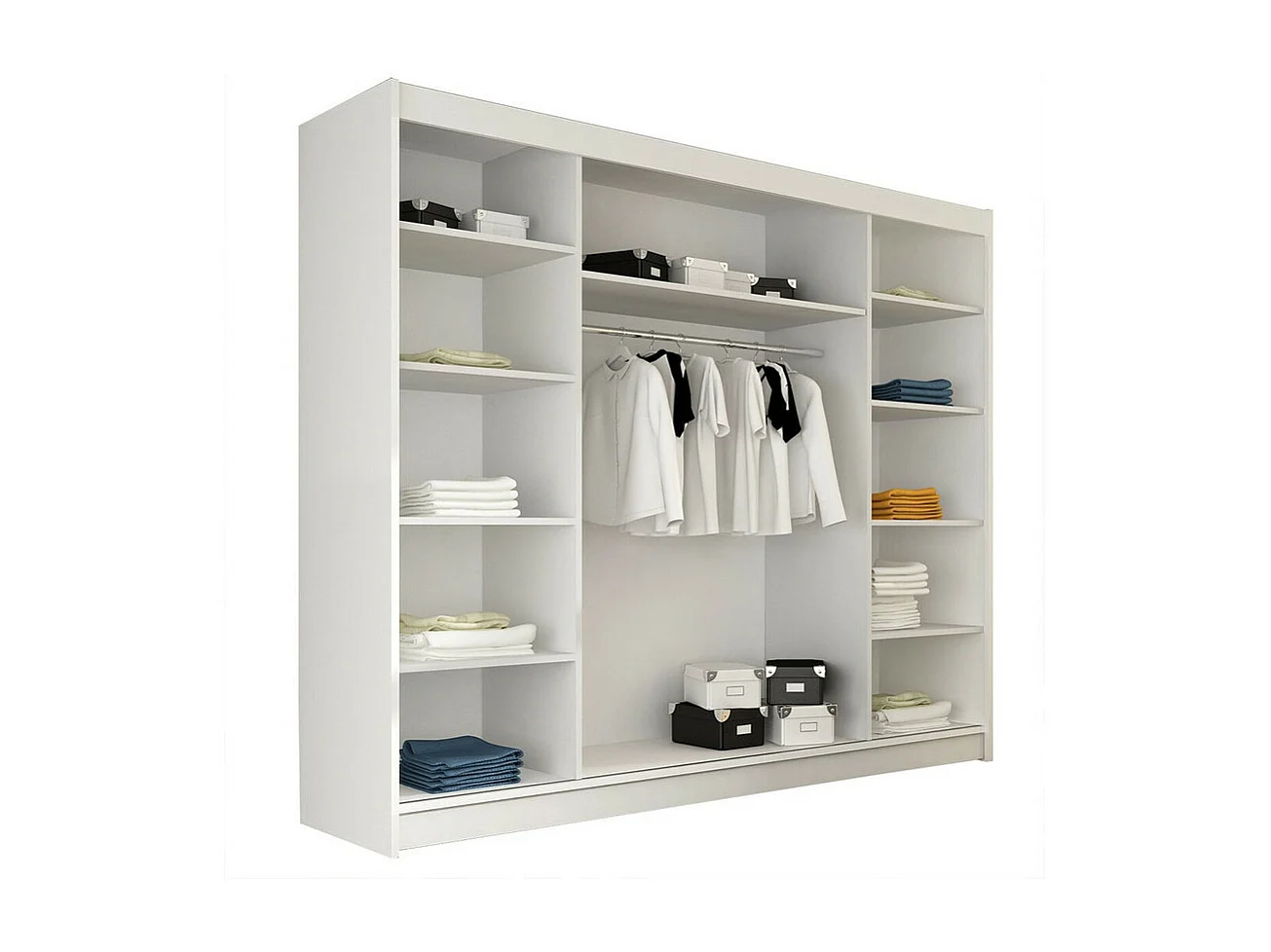 Armoire Closico 122, Blanc, 215x250x58cm, Portes d'armoire: Coulissantes