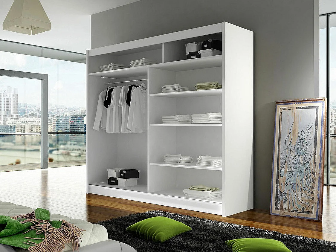 Armoire Closico 154, Noir|Chêne Artisan, 215x180x58cm, Portes d'armoire: Coulissantes