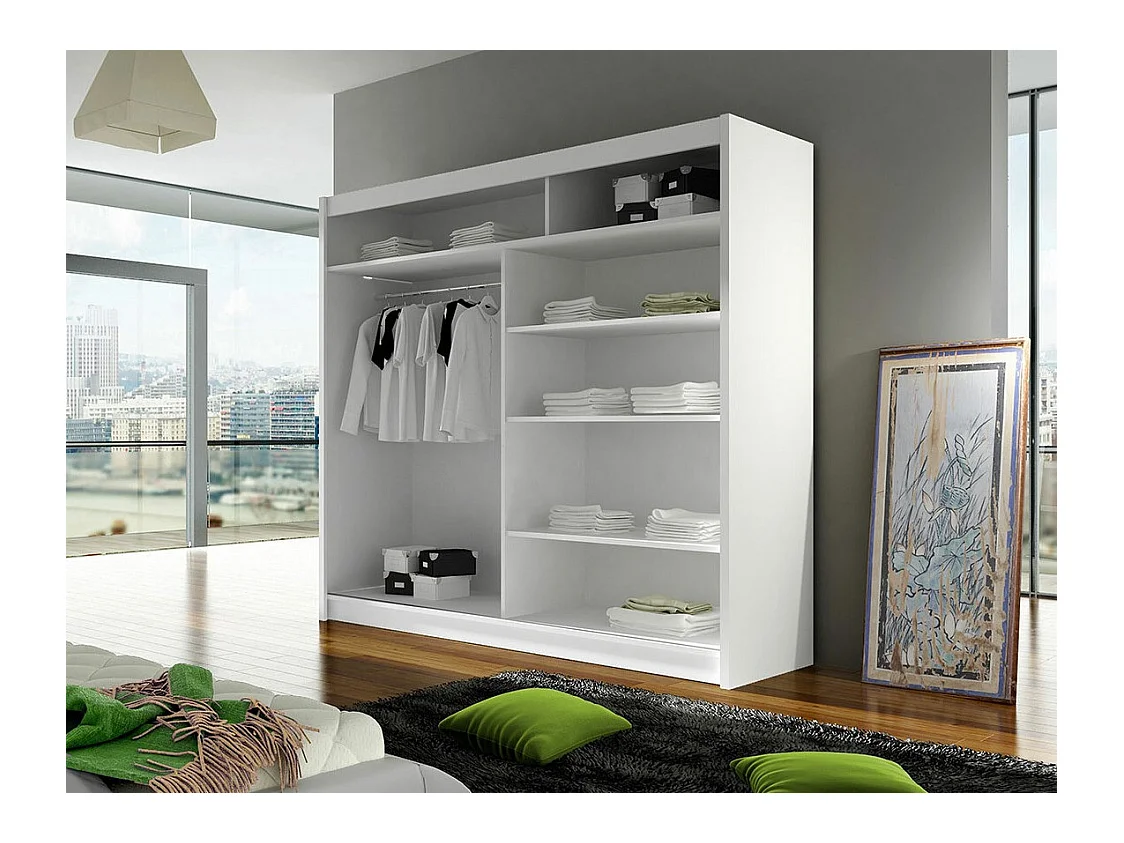 Armoire Closico 154, Noir|Chêne Artisan, 215x180x58cm, Portes d'armoire: Coulissantes