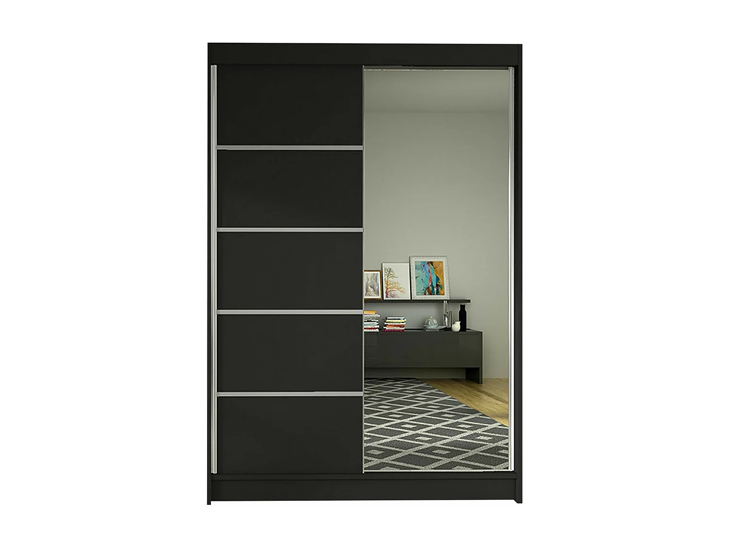 Armario Closico 149, Negro, 200x120x58cm, Puertas de armario: Correderas