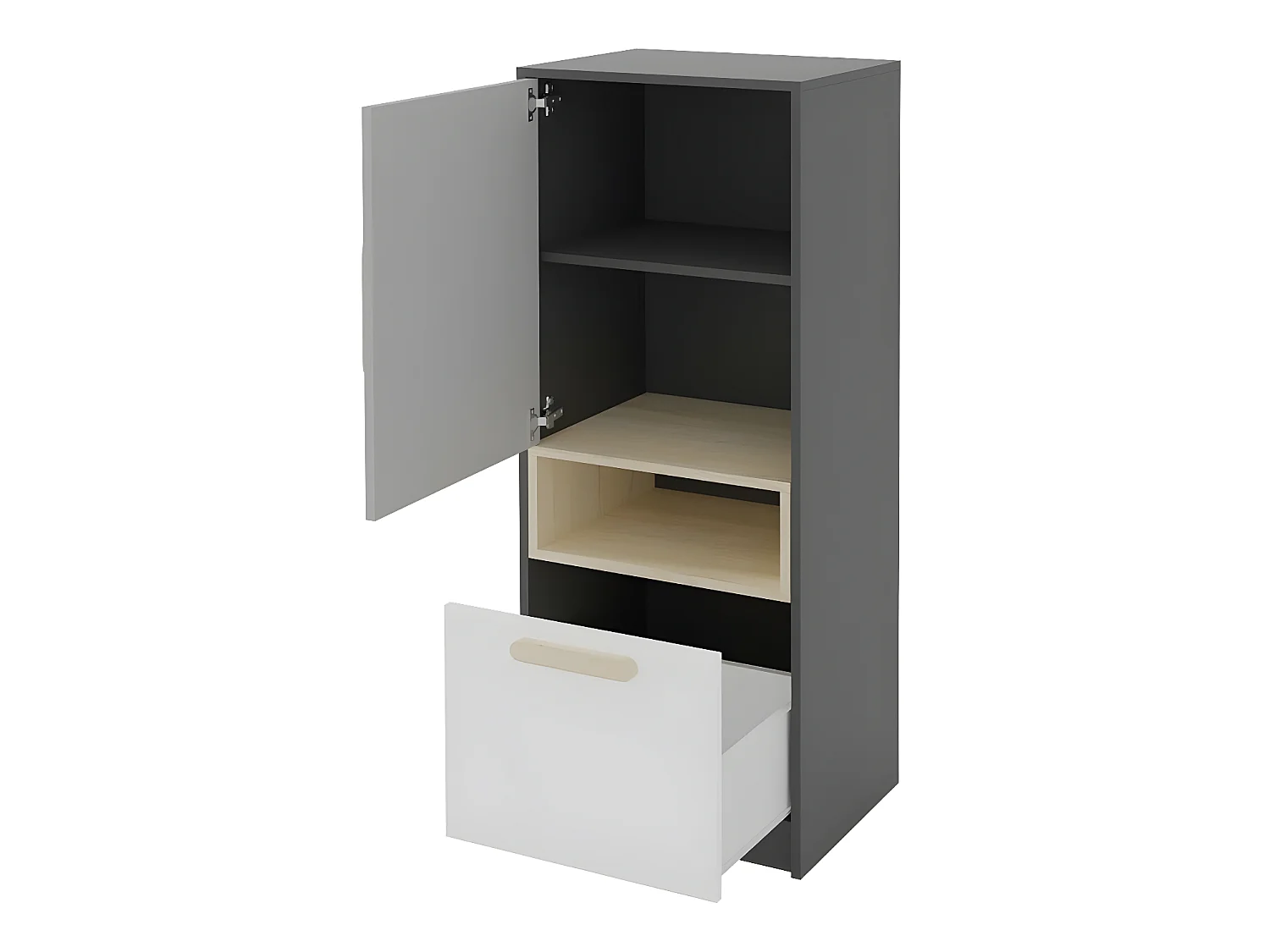 Buffet Veravie 108, Gris clair|Blanc|Hêtre|Graphite, 130x50cm, Le nombre de portes: 140cm