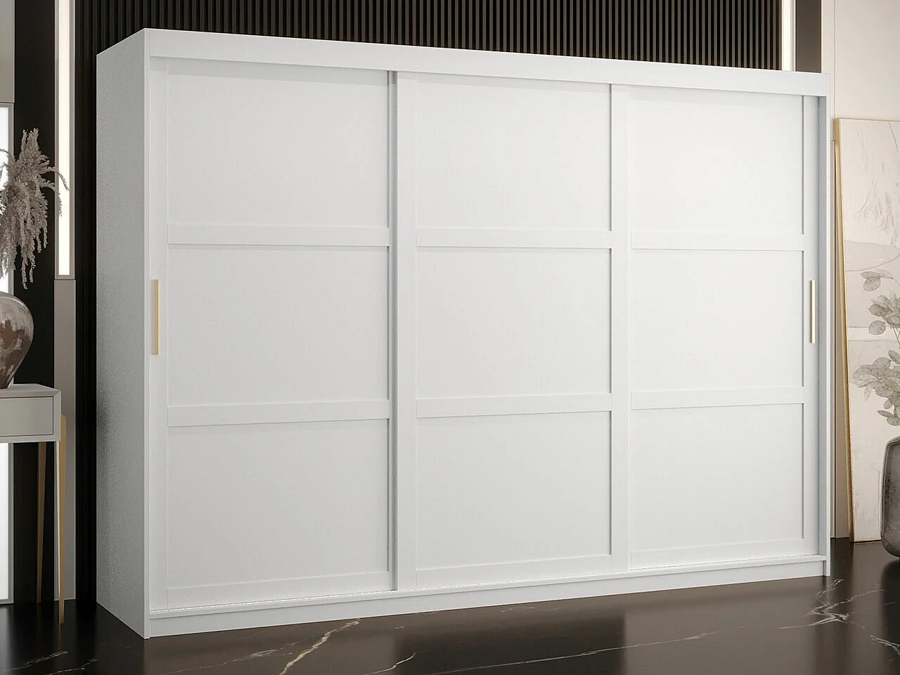 Armoire Ferfere 102, Blanc, 200x250x62cm, Portes d'armoire: Coulissantes