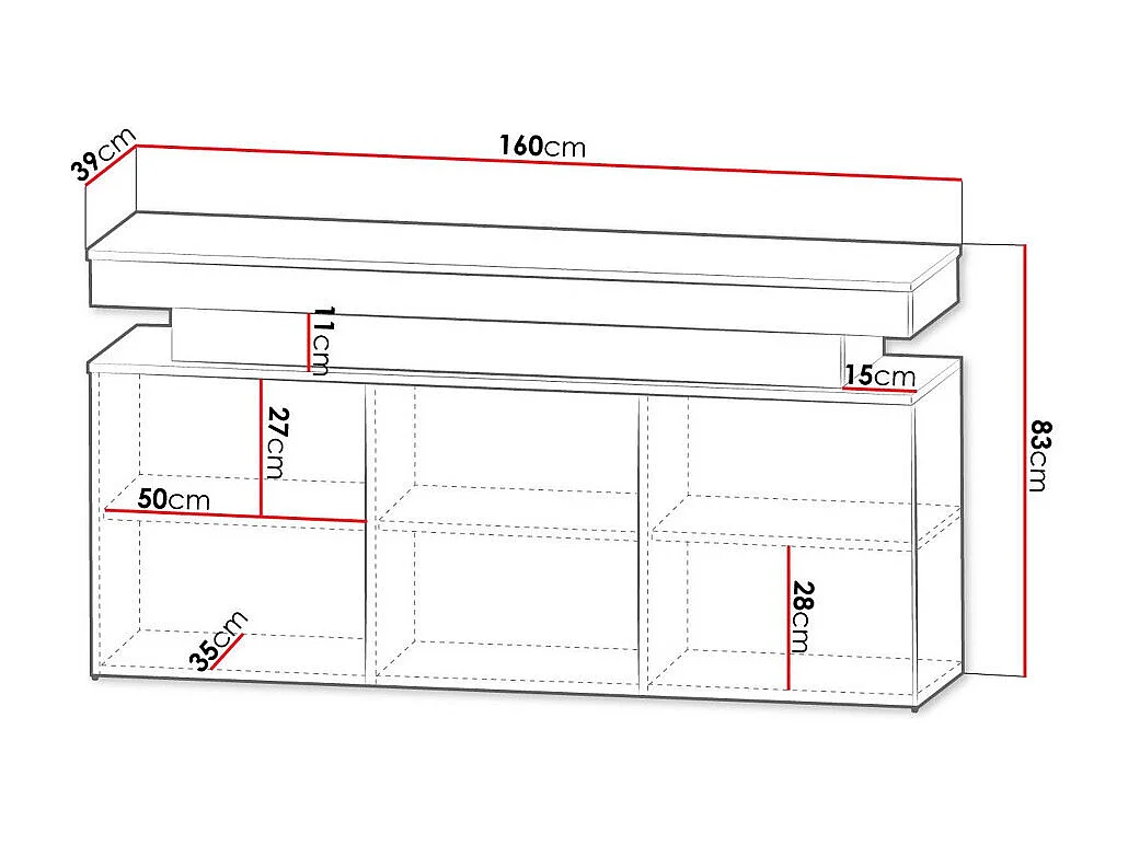 Buffet Monfero 101, Noir|Noir brillant, 83x160x39cm, MDF|Stratifié