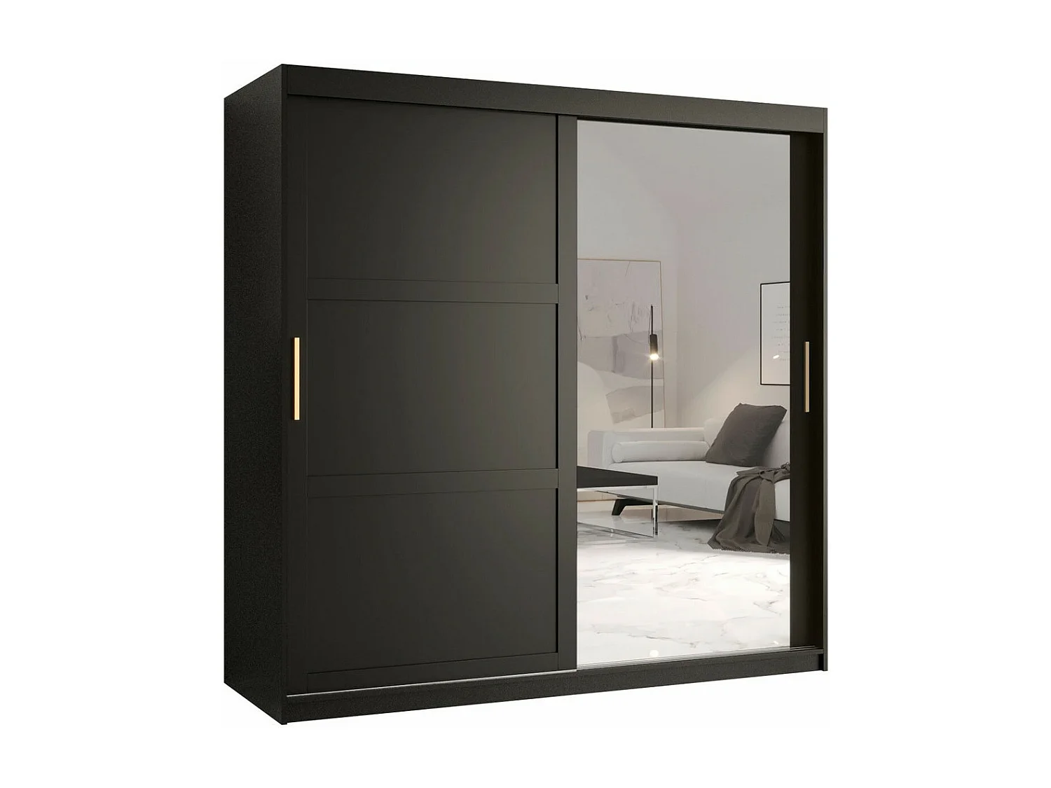 Armoire Ferfere 104, Noir, 200x180x62cm, Portes d'armoire: Coulissantes