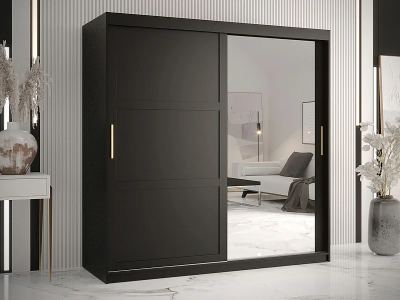 Armoire Ferfere 104, Noir, 200x180x62cm, Portes d'armoire: Coulissantes