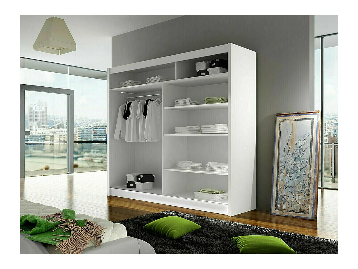 Guardaroba Closico 154, Sonoma quercia|Bianco, 215x180x58cm, Porte guardaroba: Scorrevoli