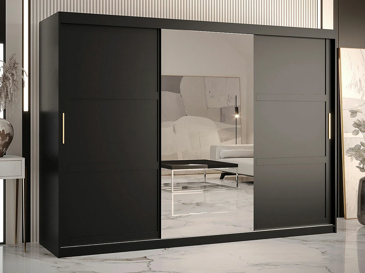 Armoire Ferfere 105, Noir, 200x250x62cm, Portes d'armoire: Coulissantes