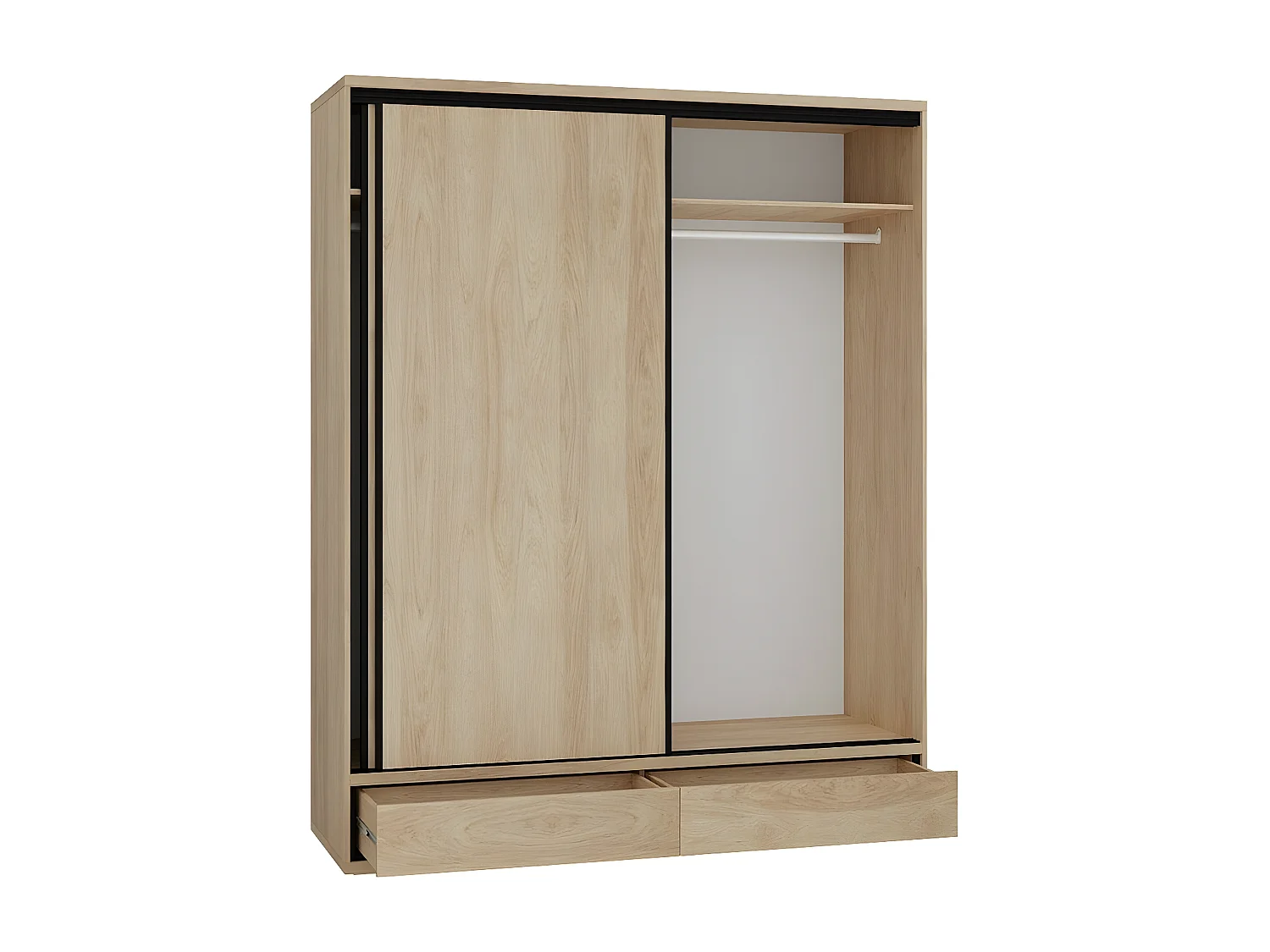 Armoire Etrmoni 109, Clair bois|Chêne, 221x177x59cm, Portes d'armoire: Coulissantes