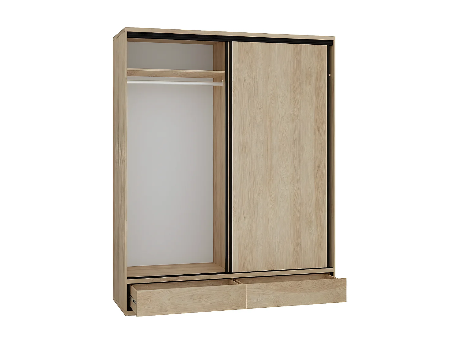 Armoire Etrmoni 109, Chêne|Clair bois, 221x177x59cm, Portes d'armoire: Coulissantes