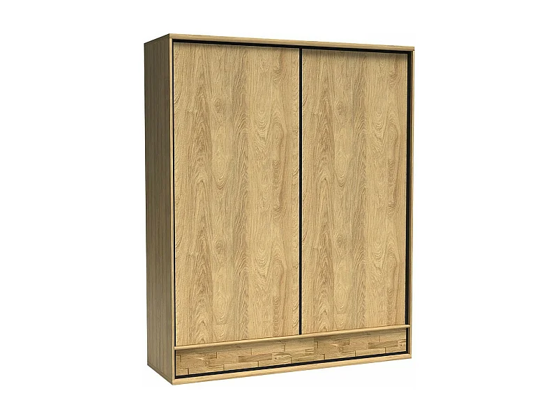 Armoire Etrmoni 109, Clair bois|Chêne, 221x177x59cm, Portes d'armoire: Coulissantes