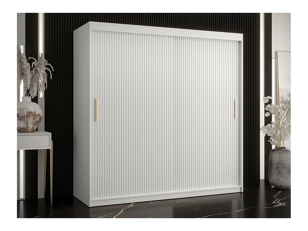Armoire Elblaru 126, Blanc, 200x180x62cm, Portes d'armoire: Coulissantes
