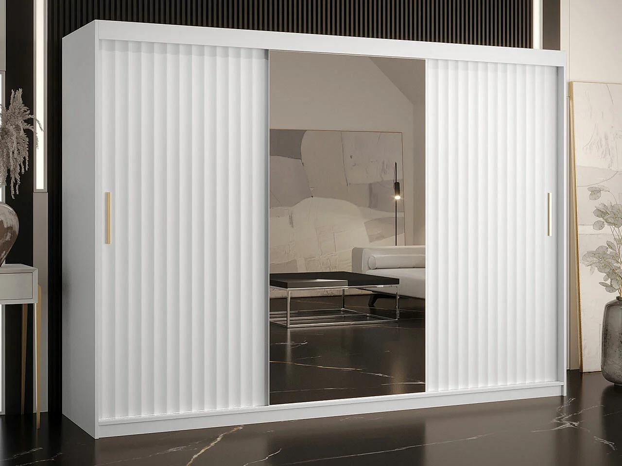 Armoire Hartford 339, Blanc, 200x250x62cm, Portes d'armoire: Coulissantes