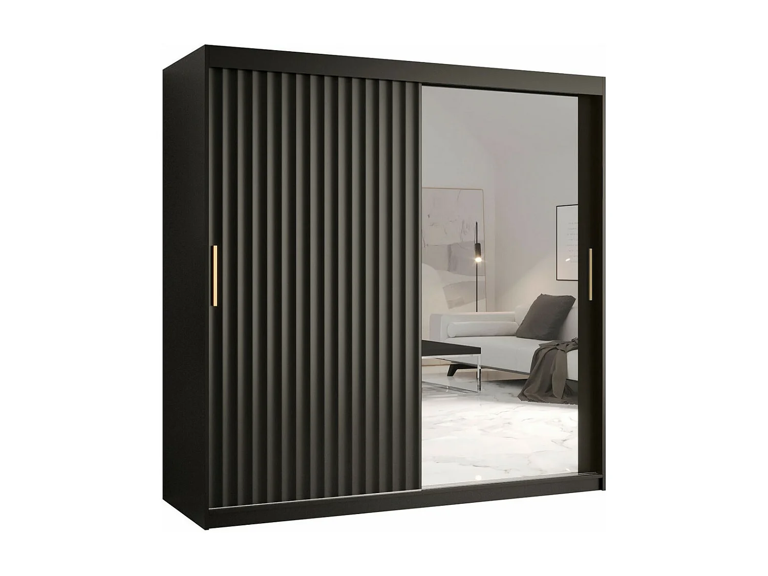 Armoire Hartford 338, Noir, 200x180x62cm, Portes d'armoire: Coulissantes