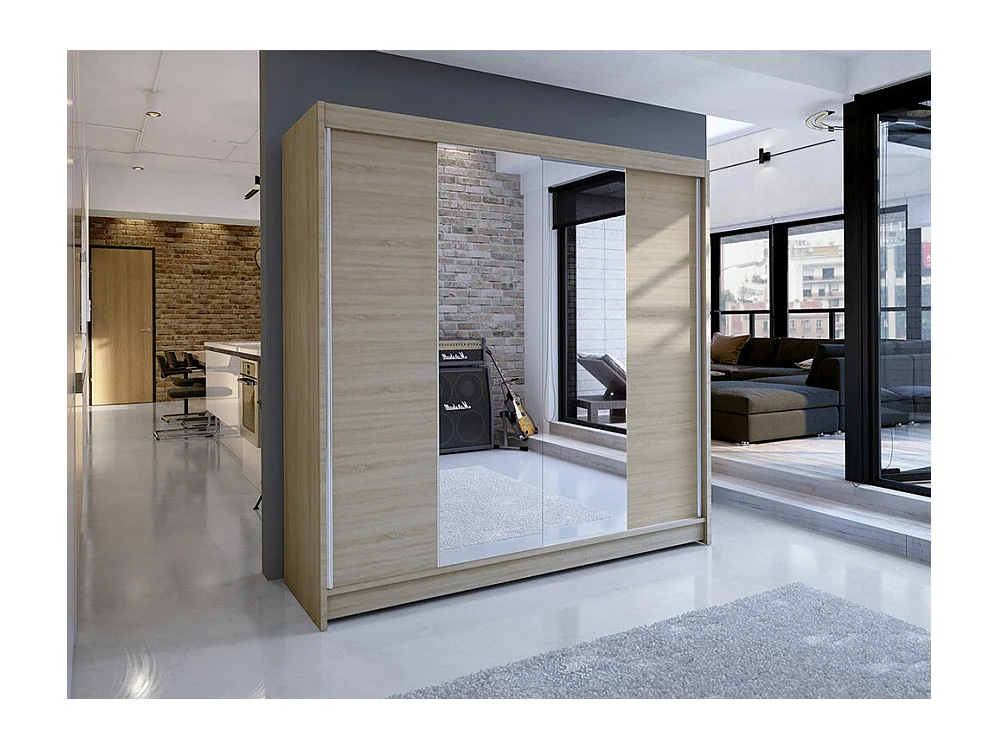 Armoire Closico 138, Sonoma chêne, 215x180x58cm, Portes d'armoire: Coulissantes