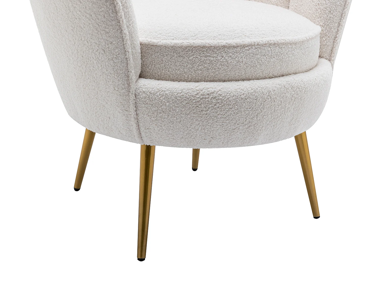 Bouclé-fåtölj i vit boucléklädd tygsoptisk snäckskal LALEA
