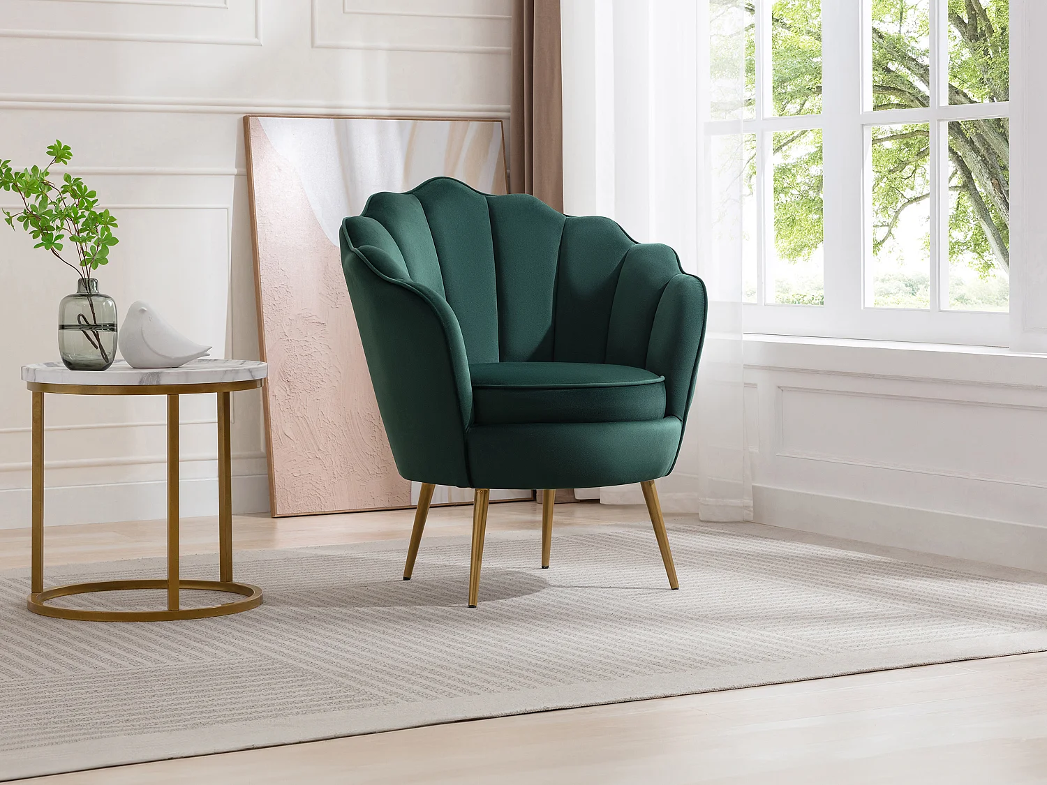 Fauteuil coquillage en velours vert LALEA