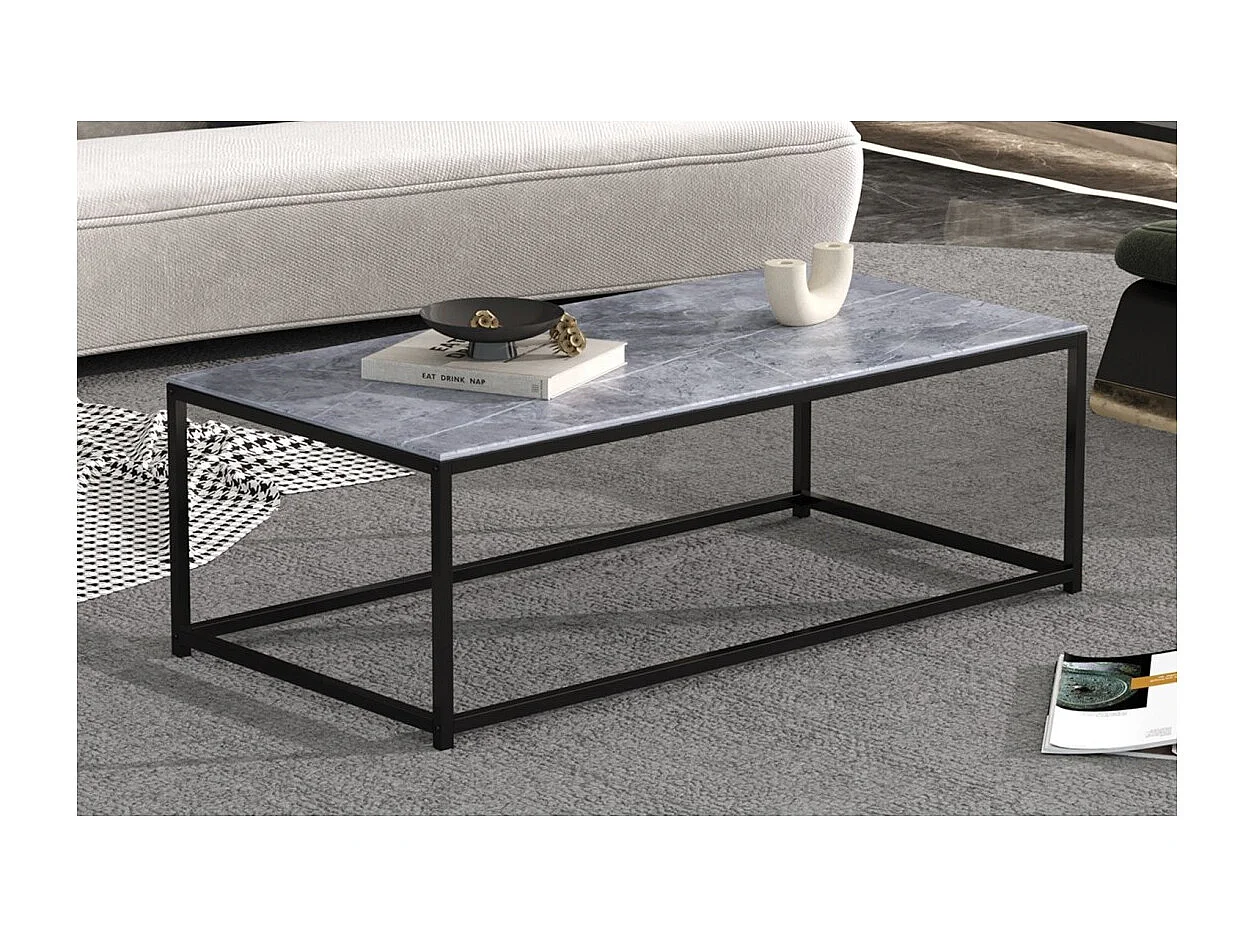 Table basse TRAMPSTA en verre effet gris pierre, idéal pour un salon unique