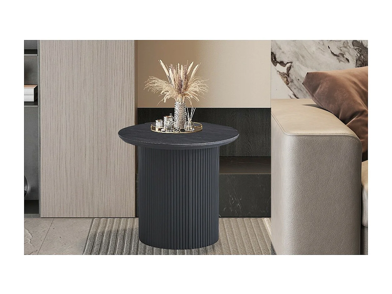 Table basse VAGOS – Effet bois brun foncé – Diamètre 50 cm – Style contemporain