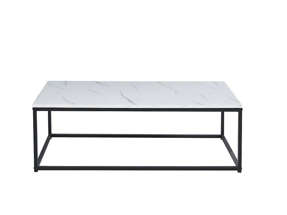 Table basse EWING – Effet marbre blanc et métal noir – Design rectangulaire