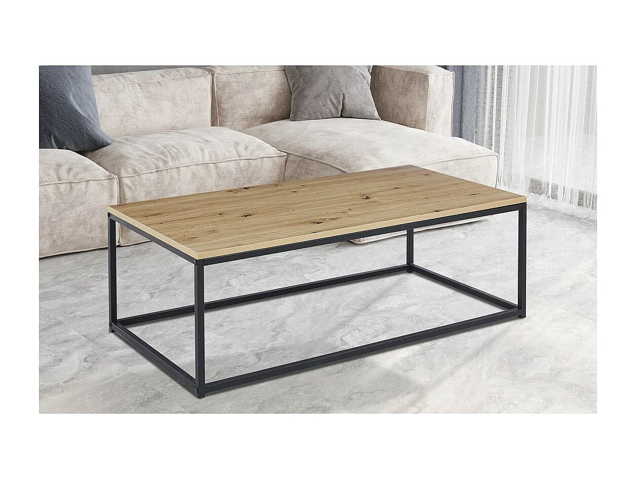 Table basse EWING – Chêne vieilli et métal noir – Design rectangulaire