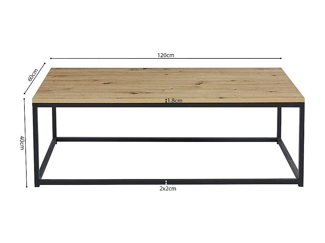 Table basse EWING – Chêne vieilli et métal noir – Design rectangulaire