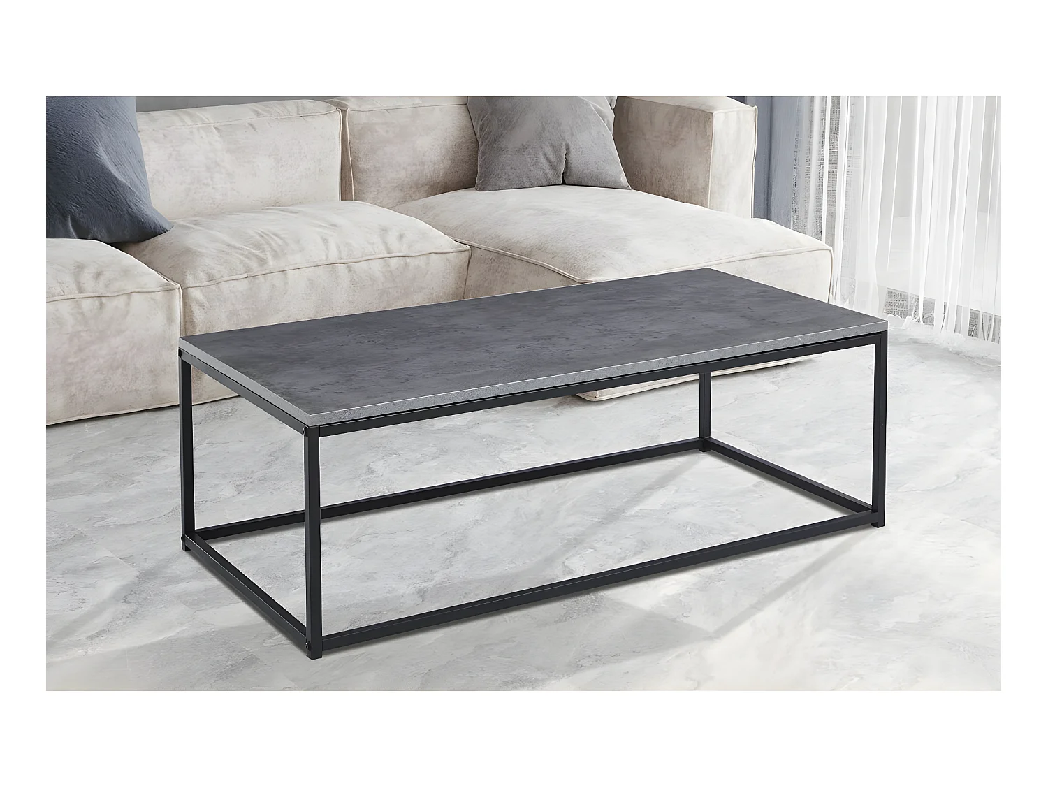 Table basse EWING – Effet pierre grise et métal – Design rectangulaire
