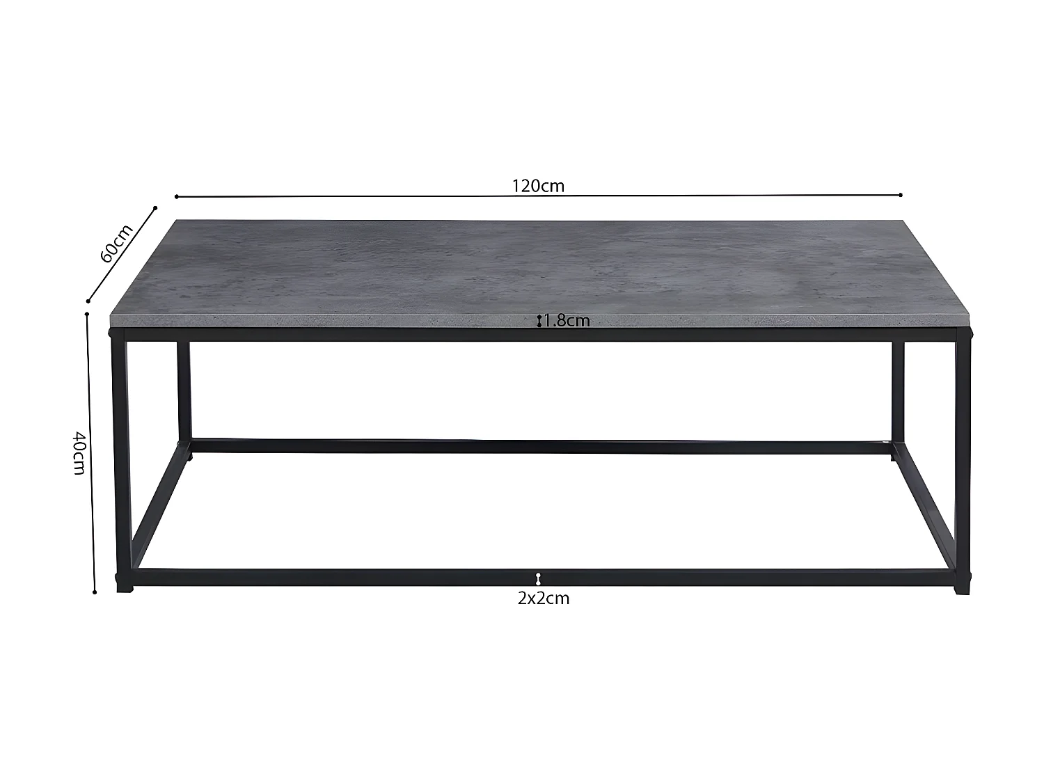 Table basse EWING – Effet pierre grise et métal – Design rectangulaire