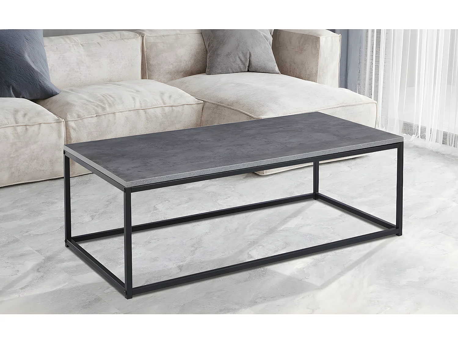 Table basse EWING – Effet pierre grise et métal – Design rectangulaire