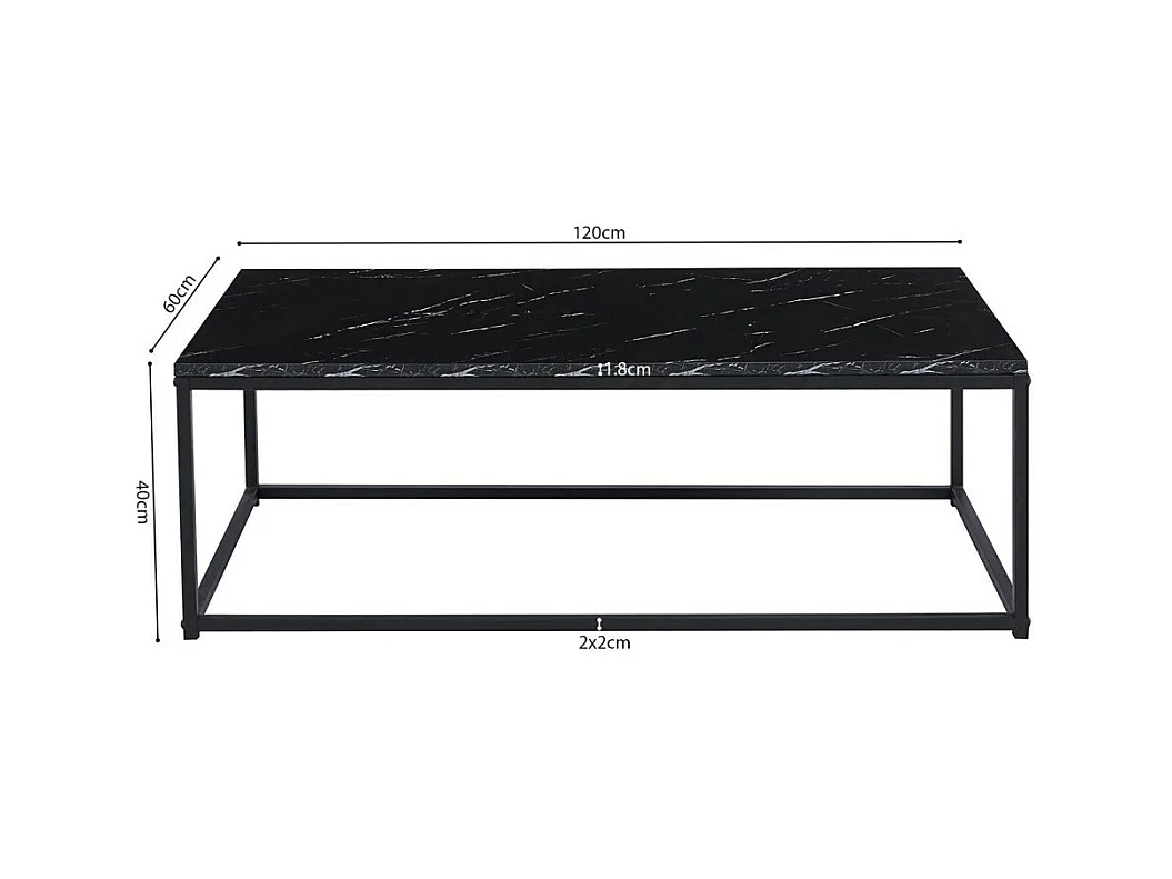 Mesa de centro EWING com efeito de mármore preto, ideal para uma sala única.