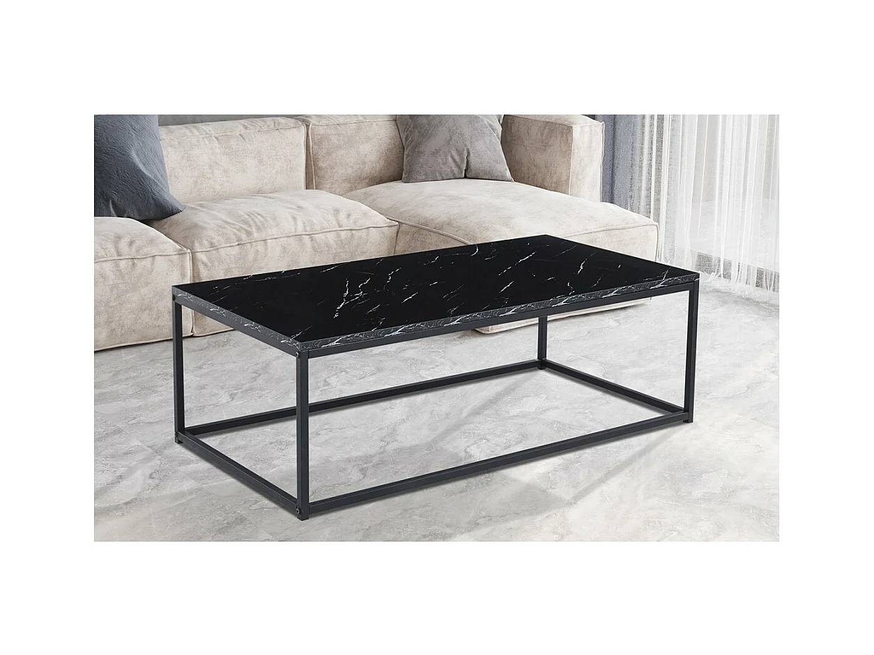 Mesa de centro EWING com efeito de mármore preto, ideal para uma sala única.