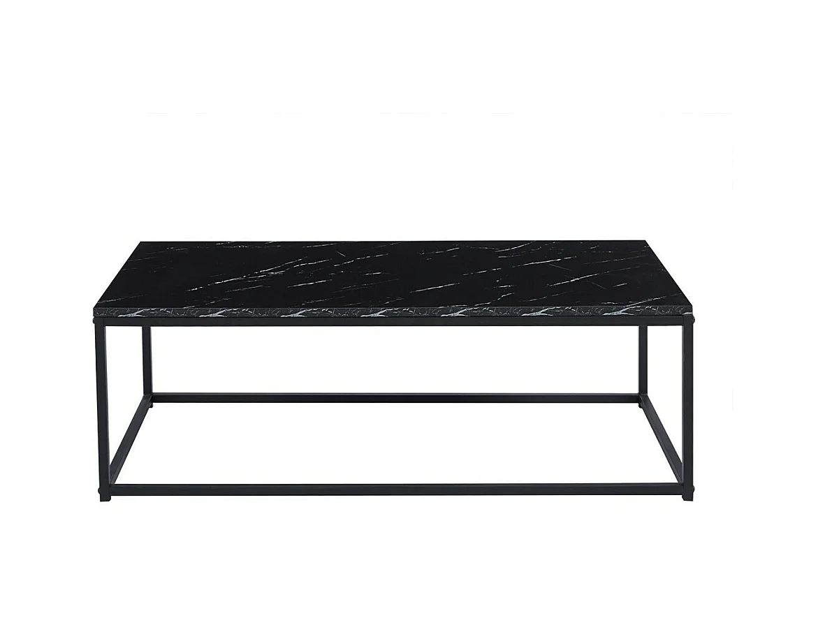 Table basse EWING – Effet marbre noir et métal – Design rectangulaire